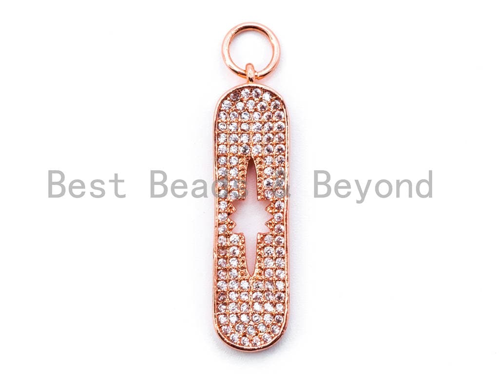 White CZ Micro Pave Oval with Hollow Star charm , sku#L34