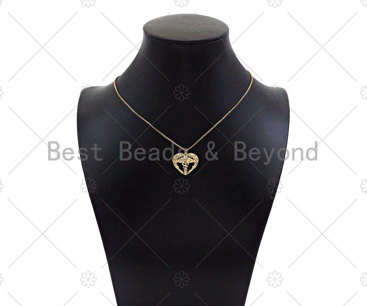 CZ Micro Pave Angle Wing On Heart Shape Pendant/Charm, 14K Gold Filled Heart Charm, Necklace Bracelet Charm Pendant,21x18mm,Sku#ZX33