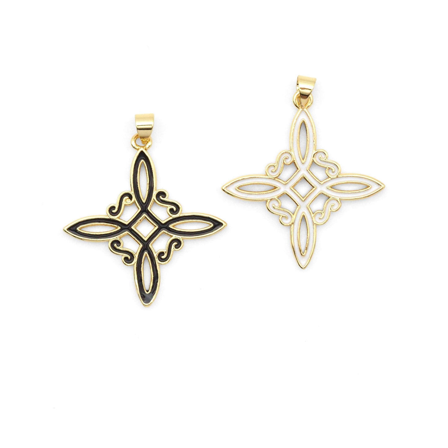 Black white enamel Chinese Knot Flower Charm, Sku#LK823