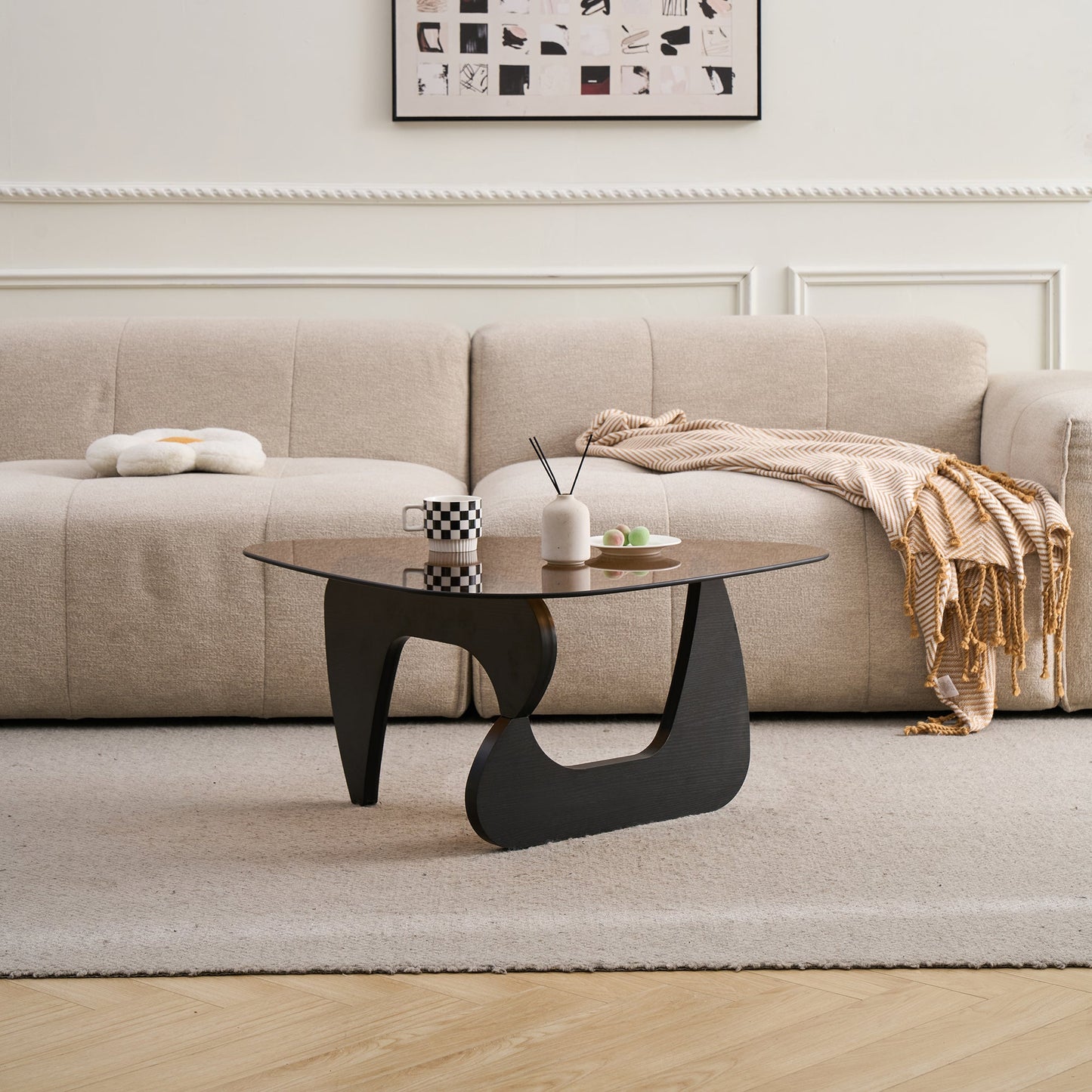Small Farmhouse Coffee Table Mid-Century Modern Wood Center Table for Living Room