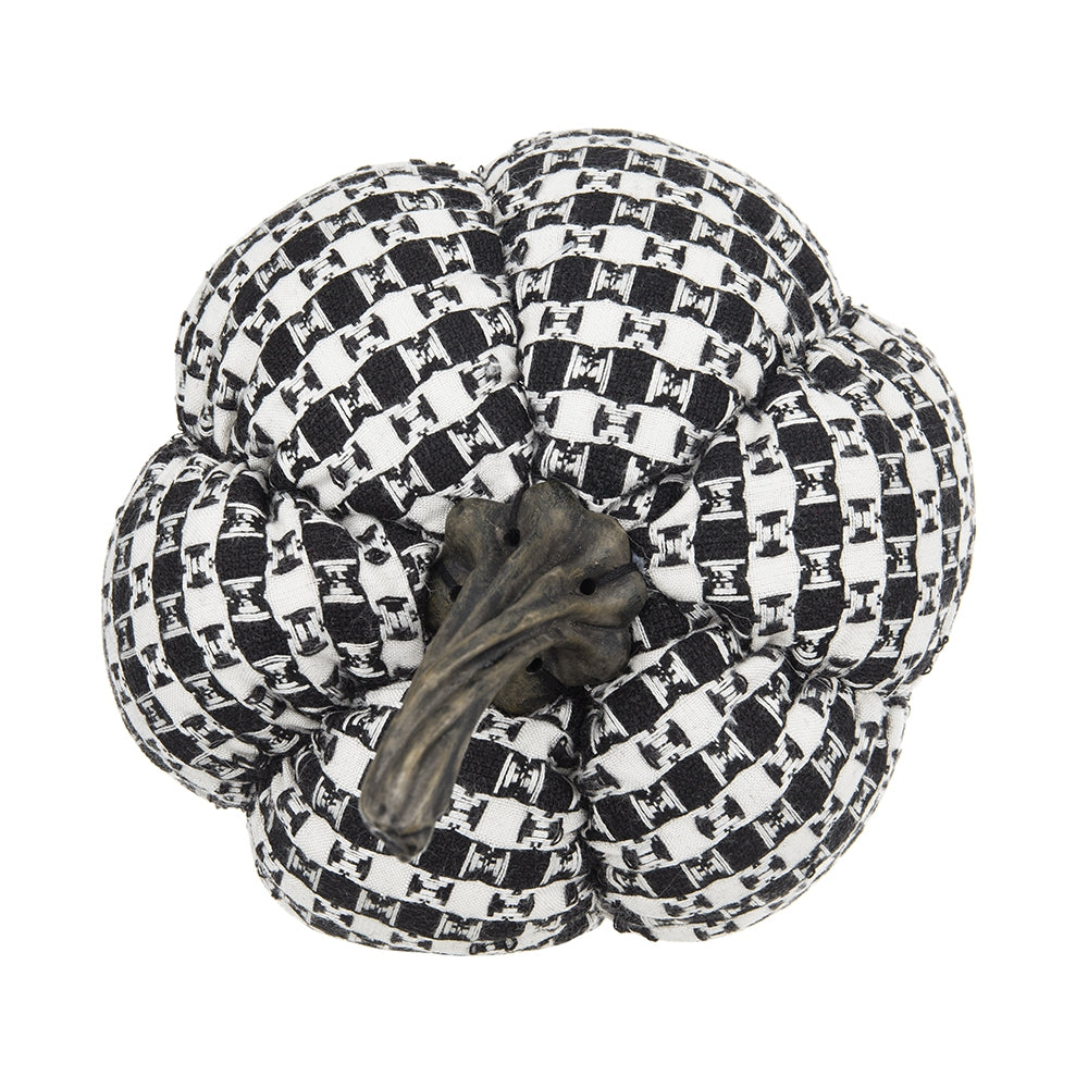 Set of 2 Fabric Black-White Plaid Pumpkin Decor
