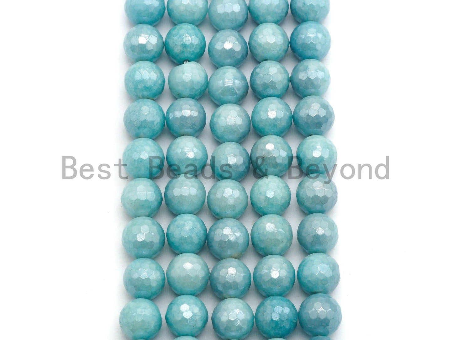 Mystic Plated Ice Blue Jade Round Faceted Beads, SKU#U435