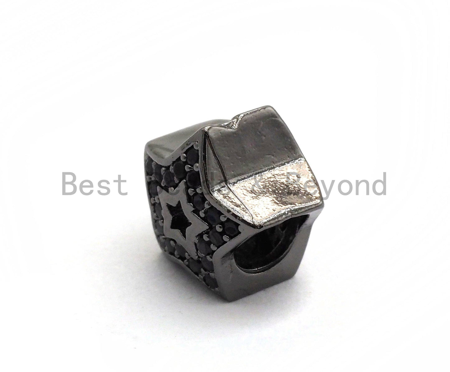 Black CZ Pave On Black Micro Pave Hollow Puffy Star Spacer Beads,sku#C96
