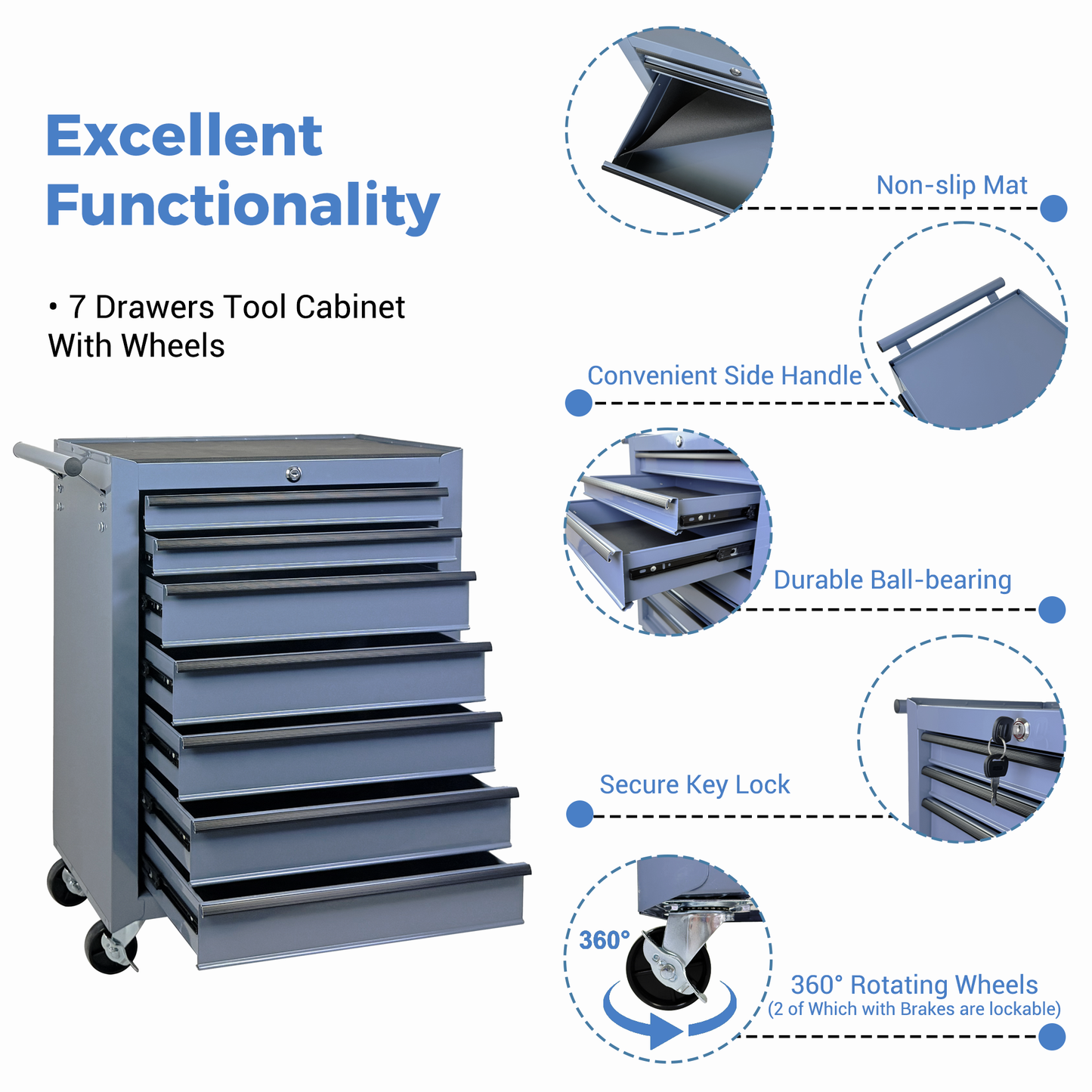 Rolling Metal Tool Chest with 7 Drawers