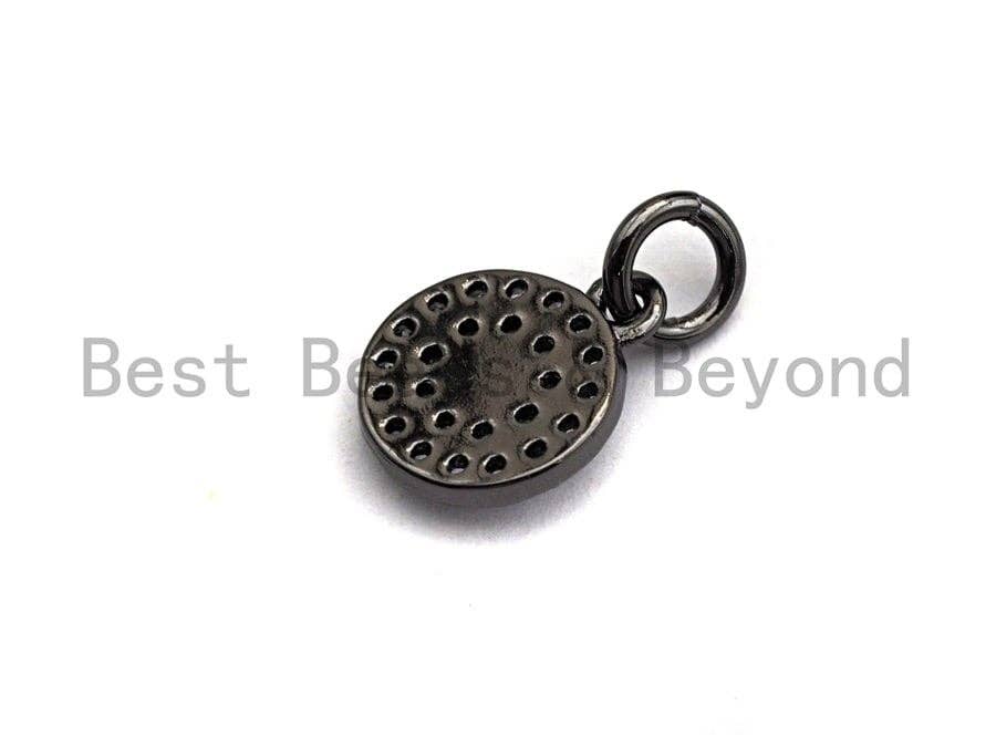 CZ Micro Pave Round Evil Eye on Disc Pendant, Cubic Zirconia Pendant, Silver/Gold/Rose Gold/Black Tone, 8x10mm, Sku#Z383