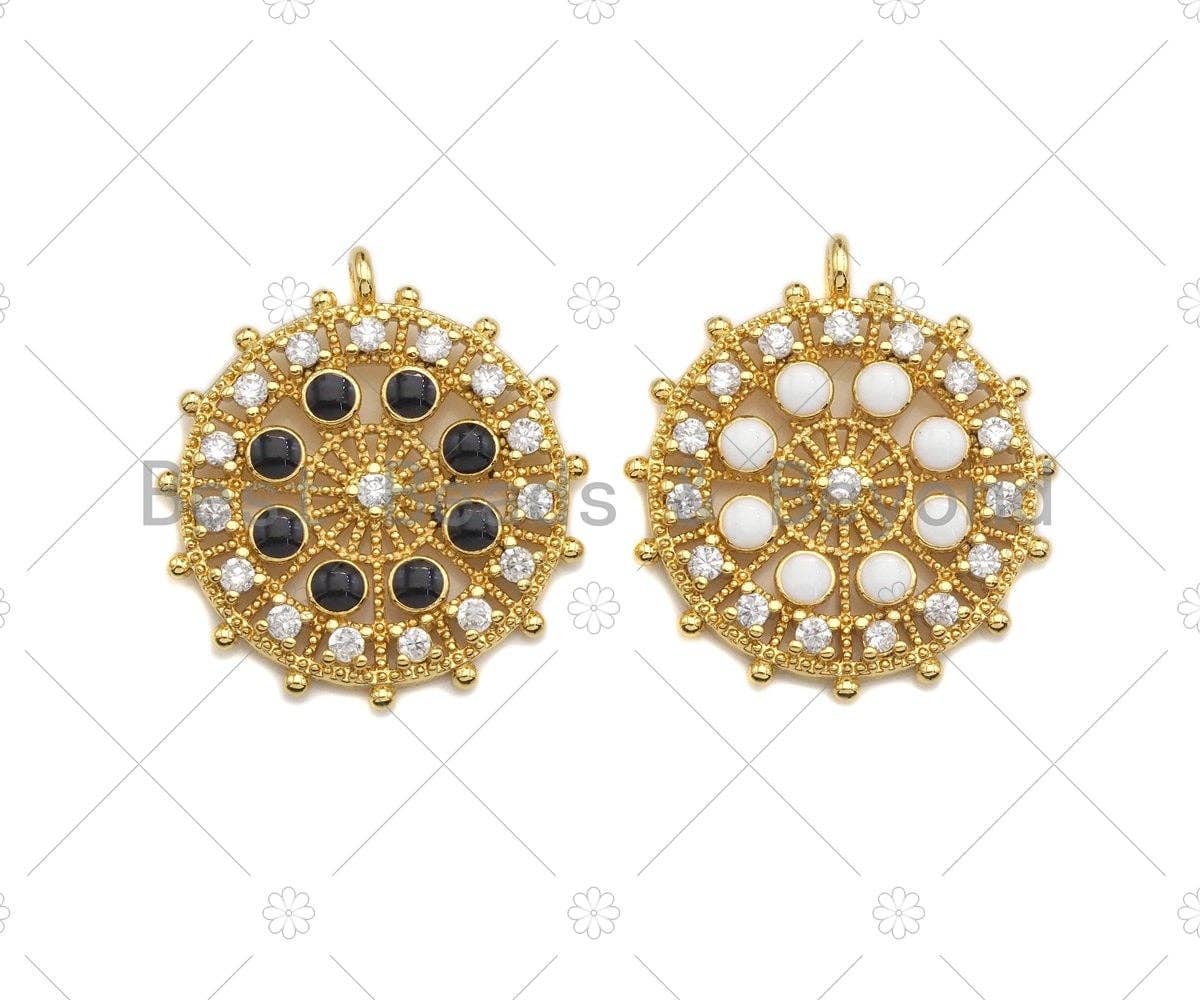 Black white CZ Pave Flower Ferris Wheel Charm, Sku#LK132