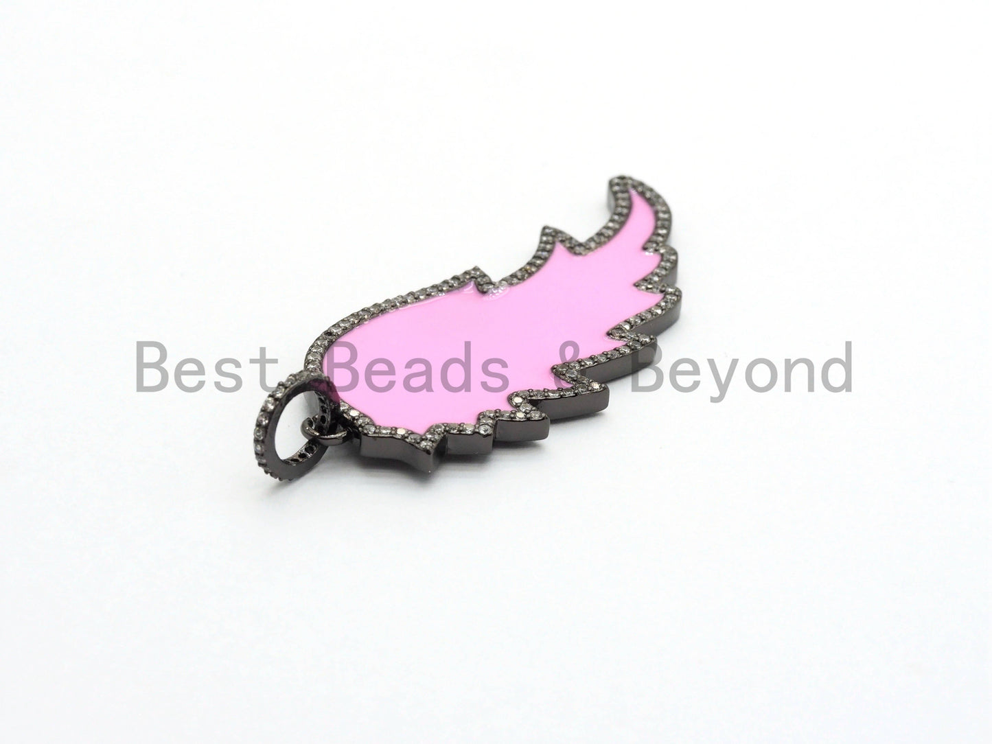Colorful Enamel Angel Wing Pendant/Charm, Cubic Zirconia Pave Wing Pendant, Pink/Royal Blue/Black/Yellow Wing Charm,  22x51mm, SKU#F620