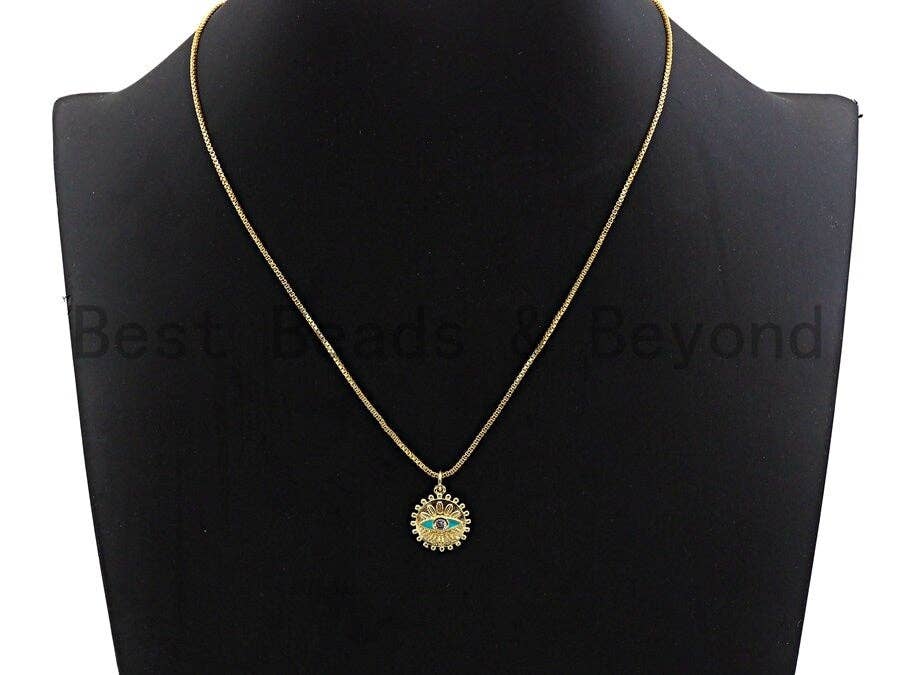 CZ Micro Pave 14x17mm Enamel Evil Eye on Round Disc Pendant, Round Pendant Rose Gold/Black/Gold/Silver, sku#Z399