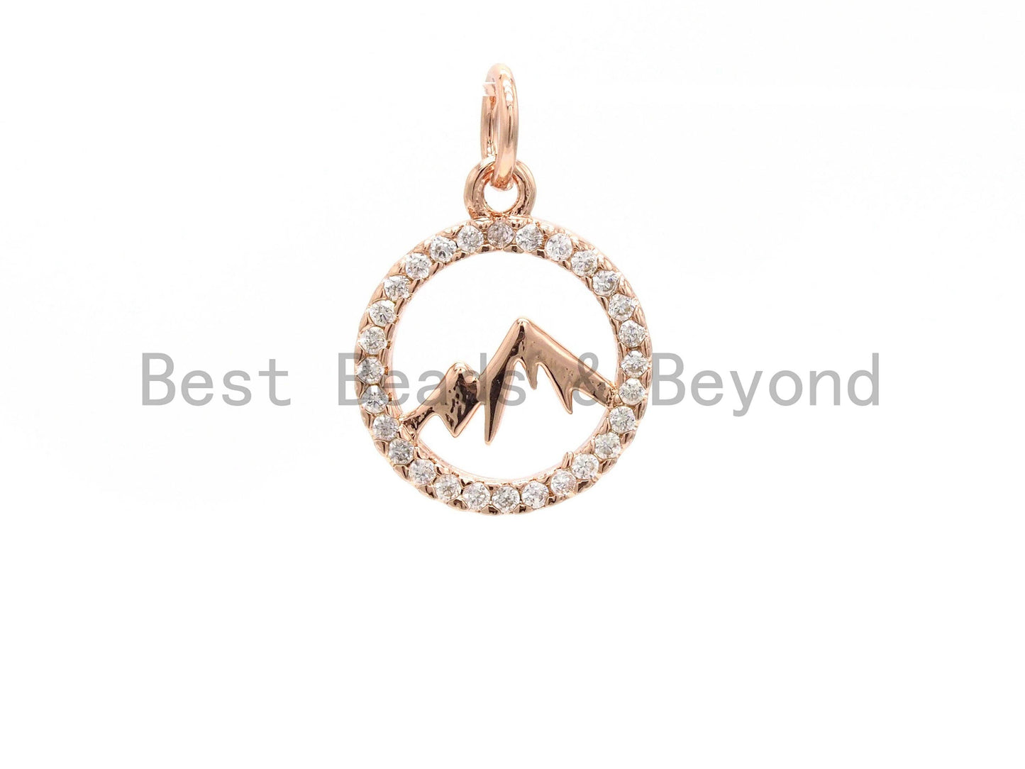 CZ Micro Pave Mountain Round Charm Pendant, Cubic Zirconia Paved Charm, Necklace Bracelet Charm Pendant, 12x14mm,sku#Y146