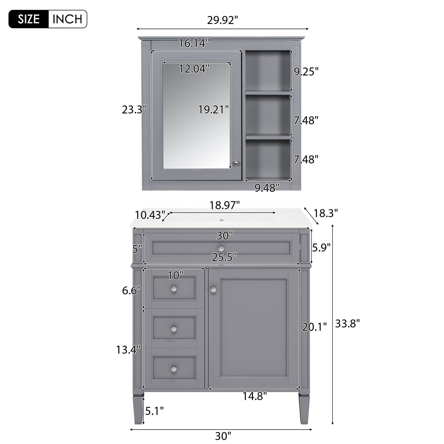 Bathroom Vanity With Medicine Cabinet and Storage