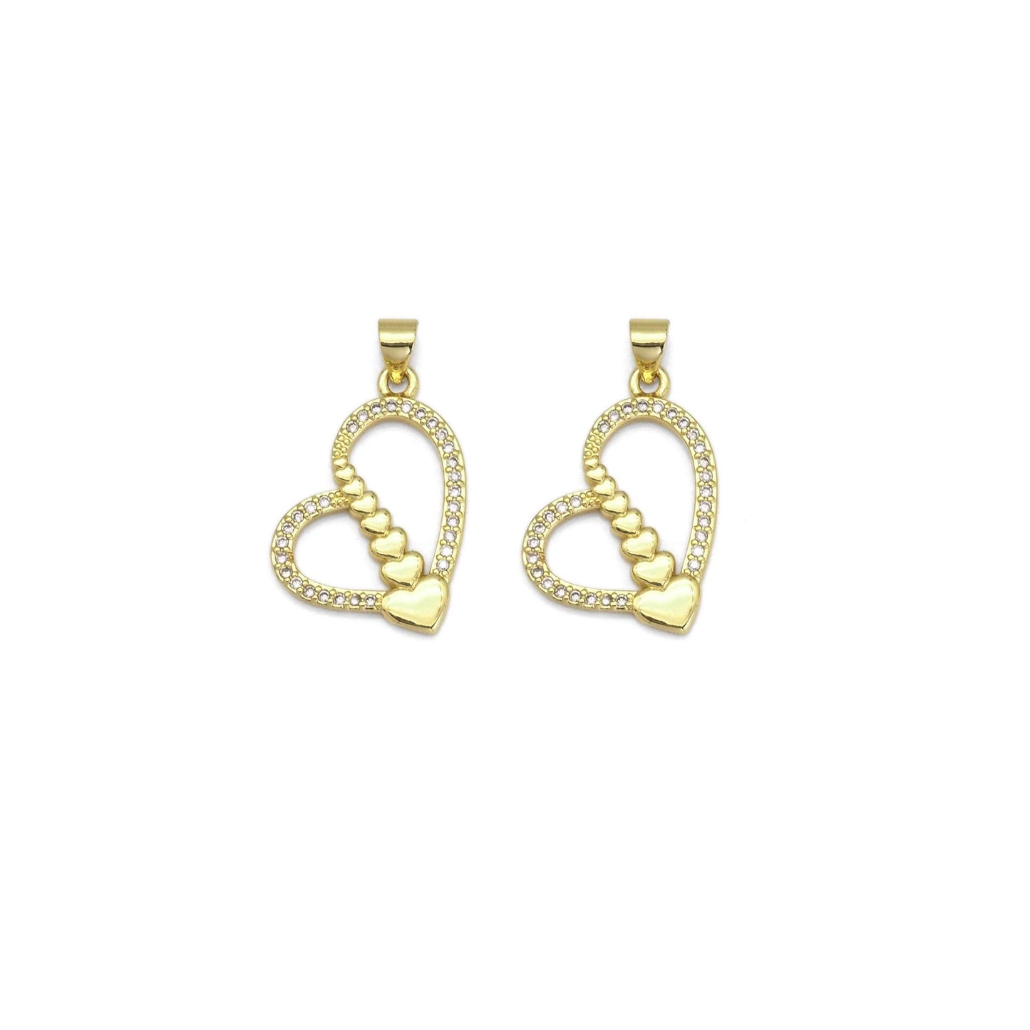 Gold CZ Unbalanced String Heart Charm, Sku#LK879