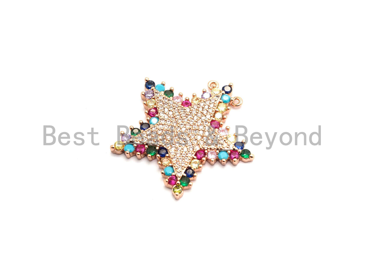 Colorful CZ Clear Micro Pave Star Pendant,Five Star Shaped Pave Pendant,Gold/Rose Gold/Silver/Gunmetal plated,29x31mm, Sku#F716