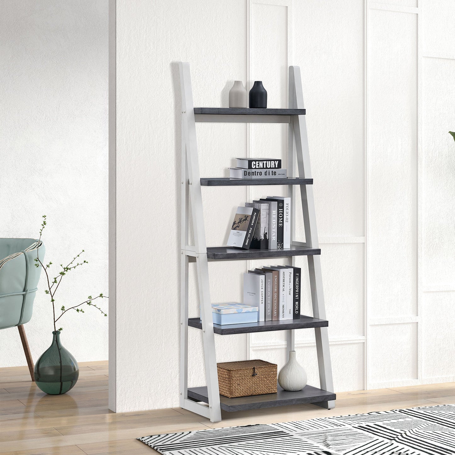 5-Tier Shelves with Rubber Wood Frame
