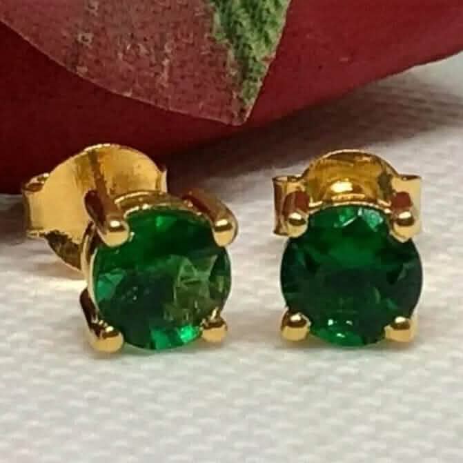 1 Ct 天然グリーンエメラルド ラウンドカット レディース スタッドピアス 14K 本物イエローゴールド