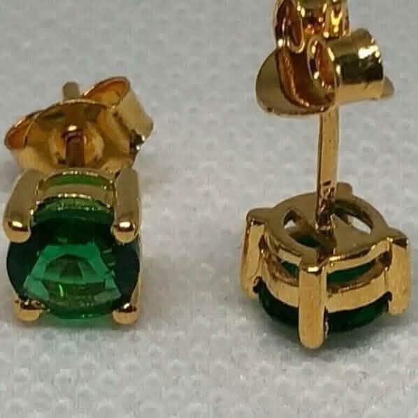 1 Ct 天然グリーンエメラルド ラウンドカット レディース スタッドピアス 14K 本物イエローゴールド