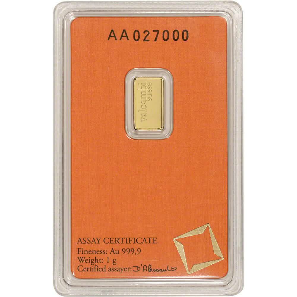 1グラム ゴールドバー Valcambi Suisse 999.9 純金 封印済み