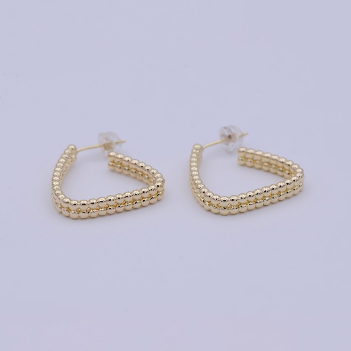 1 Pair Minimalist Gold Filled Beaded Geometrical Triangle Shape Earring - 18k gold Filled Hoop triangle Earring T-244