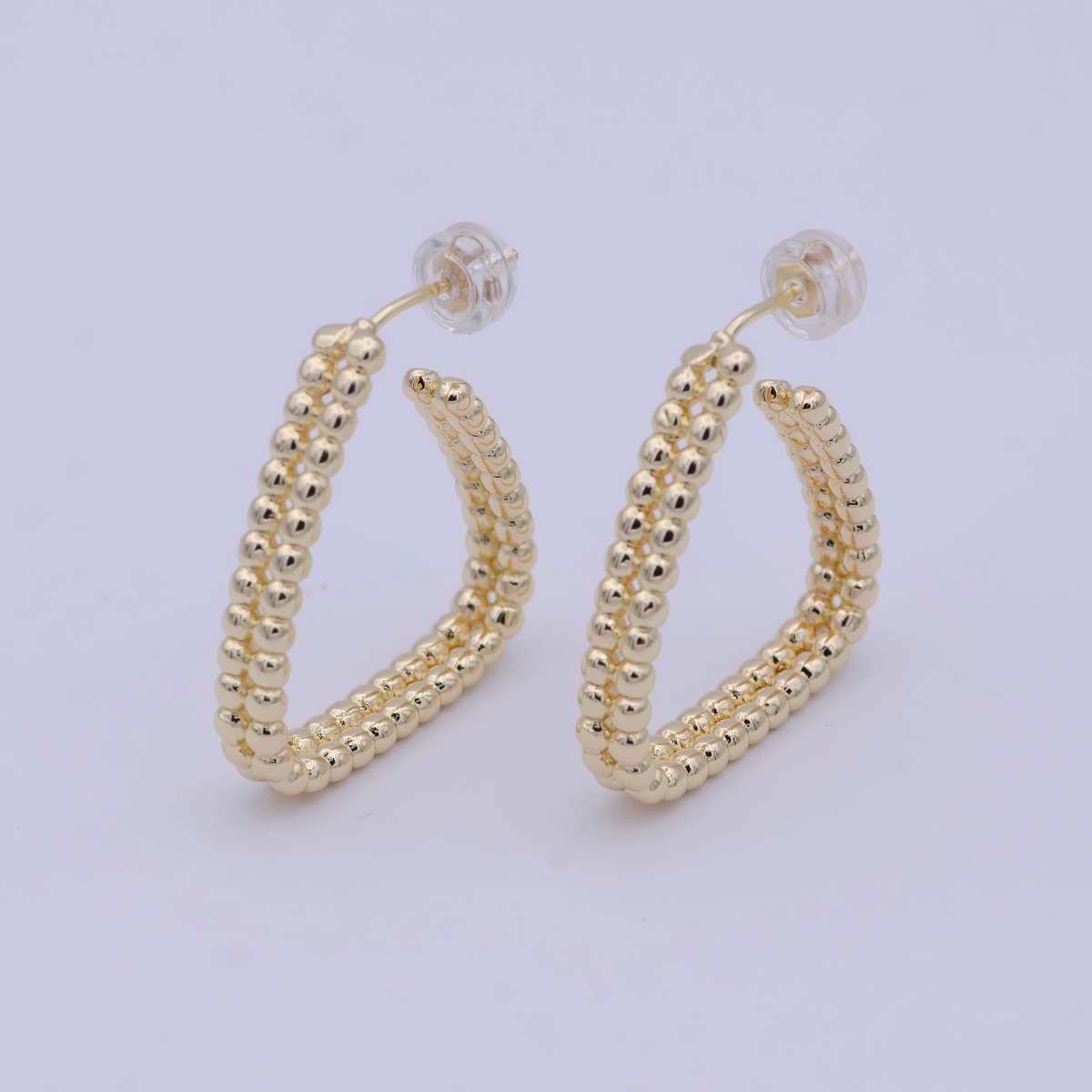 1 Pair Minimalist Gold Filled Beaded Geometrical Triangle Shape Earring - 18k gold Filled Hoop triangle Earring T-244