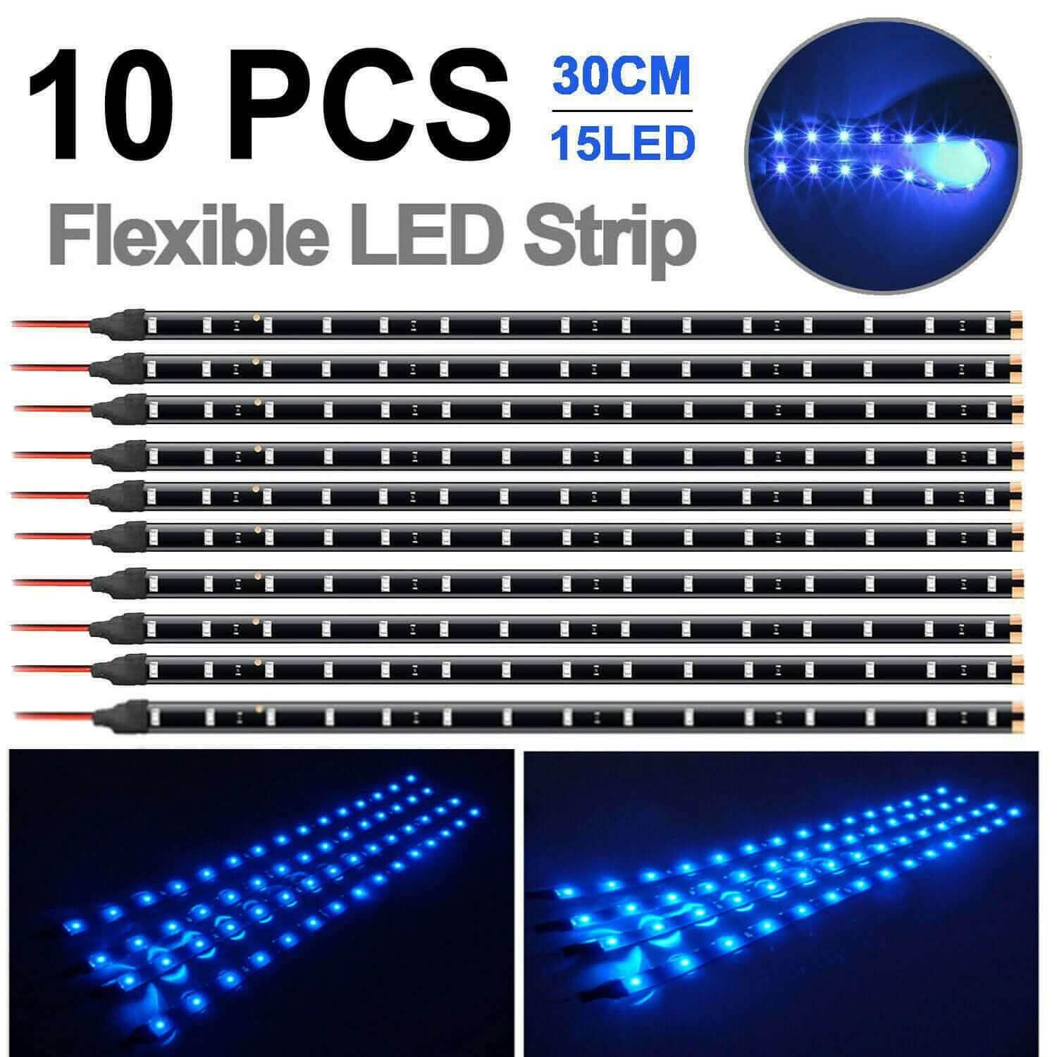 10-Piece: 12" 15SMD Waterproof 12V Flexible LED Strip Light For Car