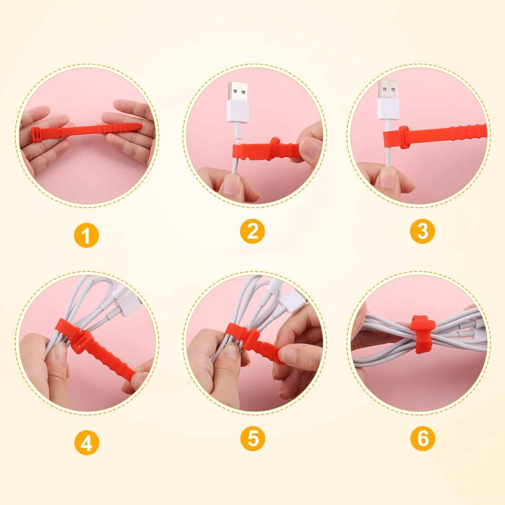 10-Pieces: 4.5 Inch Reusable Wire Ties Cord Organizer Straps Elastic Silicone Cord Organizer