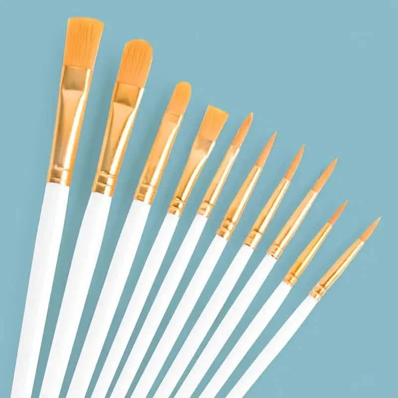 10本セット：アーティスト用ナイロン製丸筆・尖筆・平筆セット