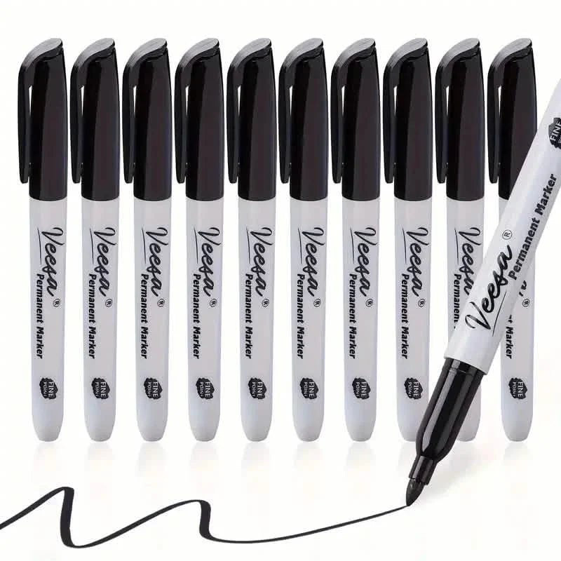 10-Pieces: Black Permanent Markers Fine Tip