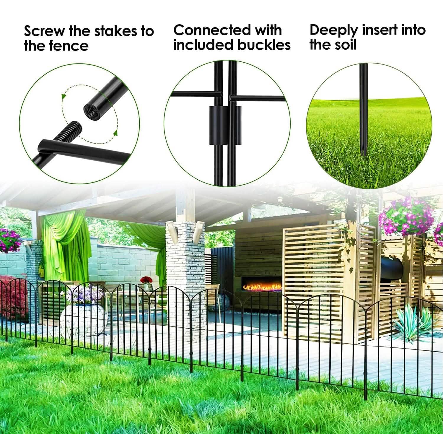 Lot de 10: Clôture de jardin décorative en fil de fer arche, antirouille