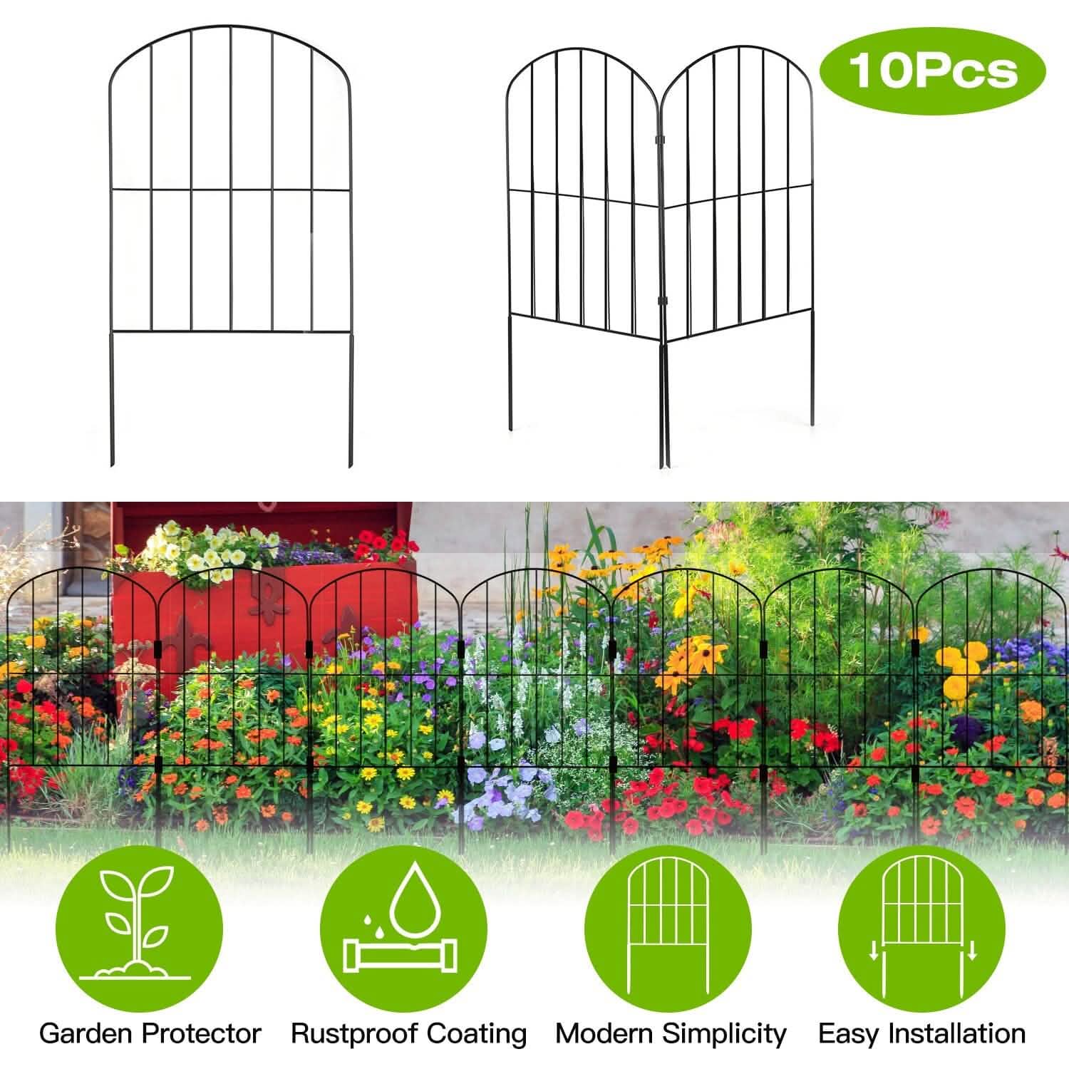 Lot de 10: Clôture de jardin décorative en fil de fer arche, antirouille