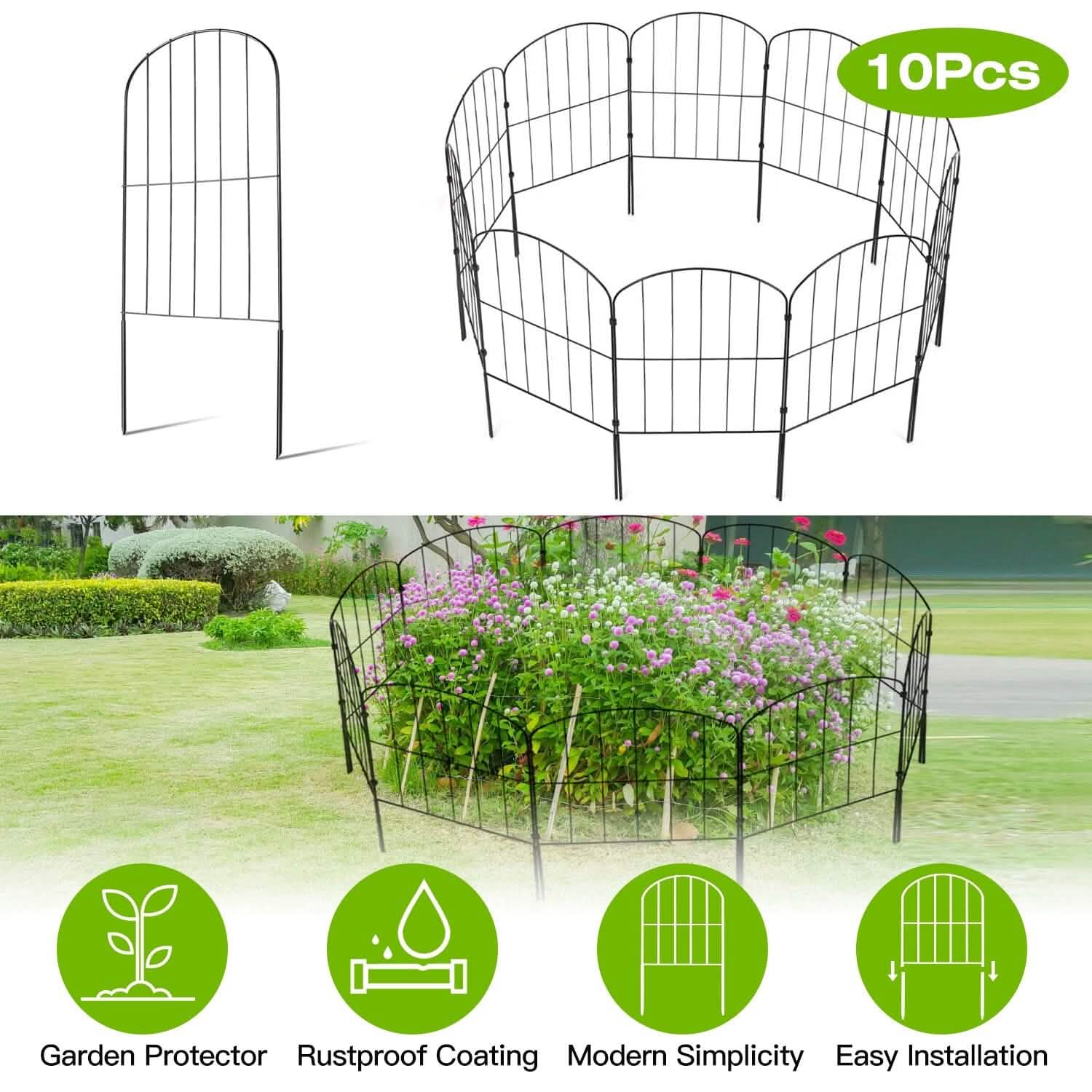 Lot de 10: Clôture de jardin décorative en fil de fer arche, antirouille