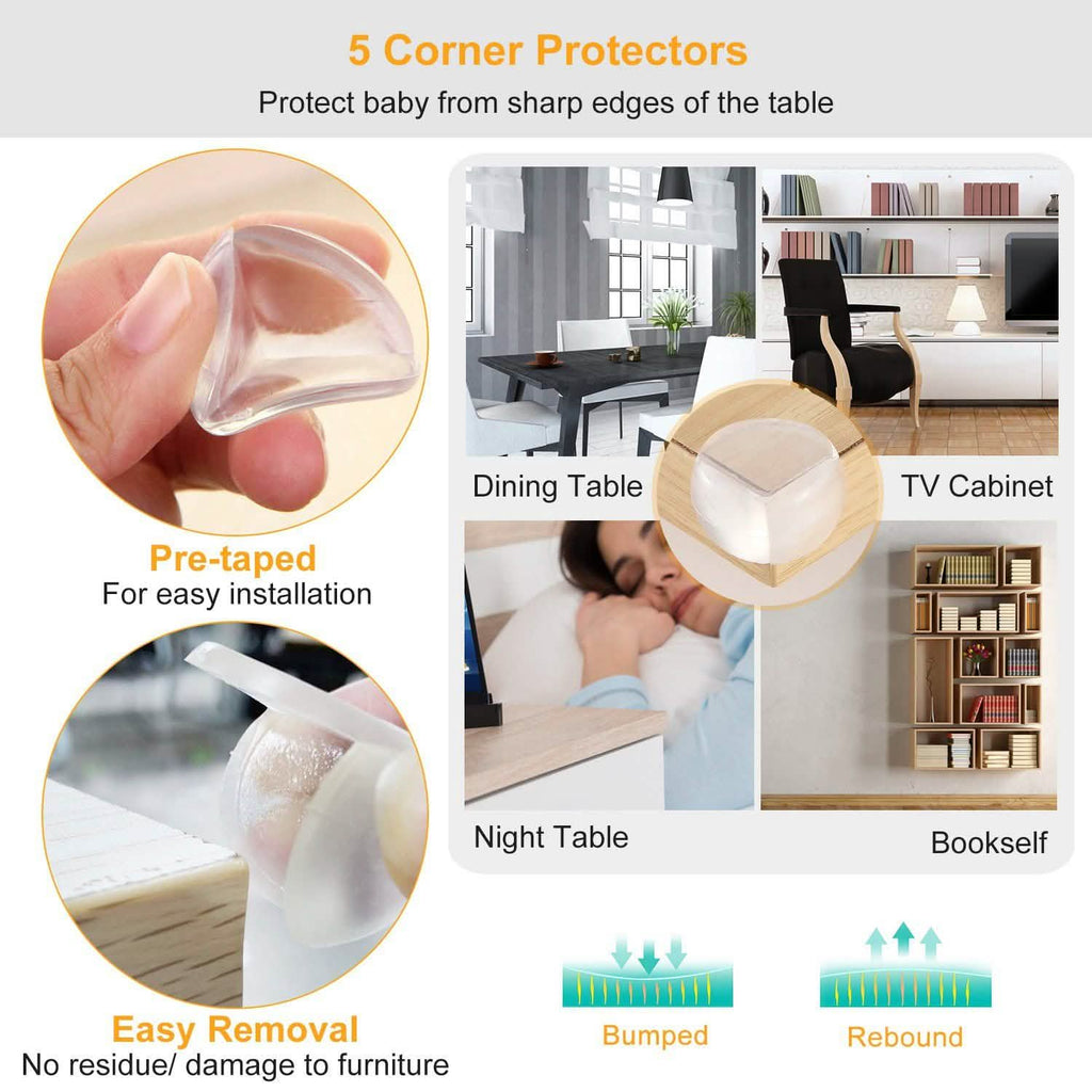 10-Pieces: Kids Safety Locks with 5 Furniture Corner Protectors