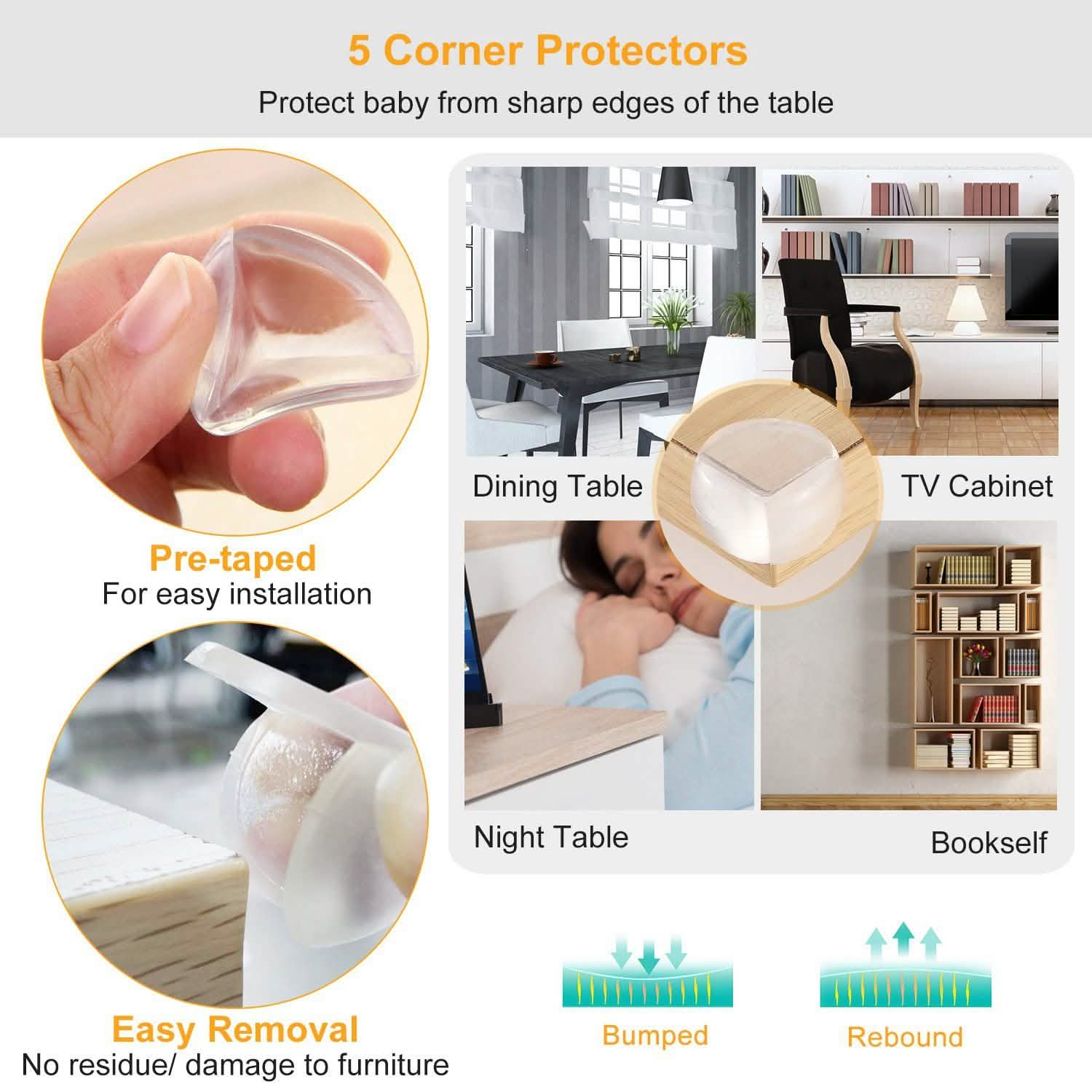 10-Pieces: Kids Safety Locks with 5 Furniture Corner Protectors