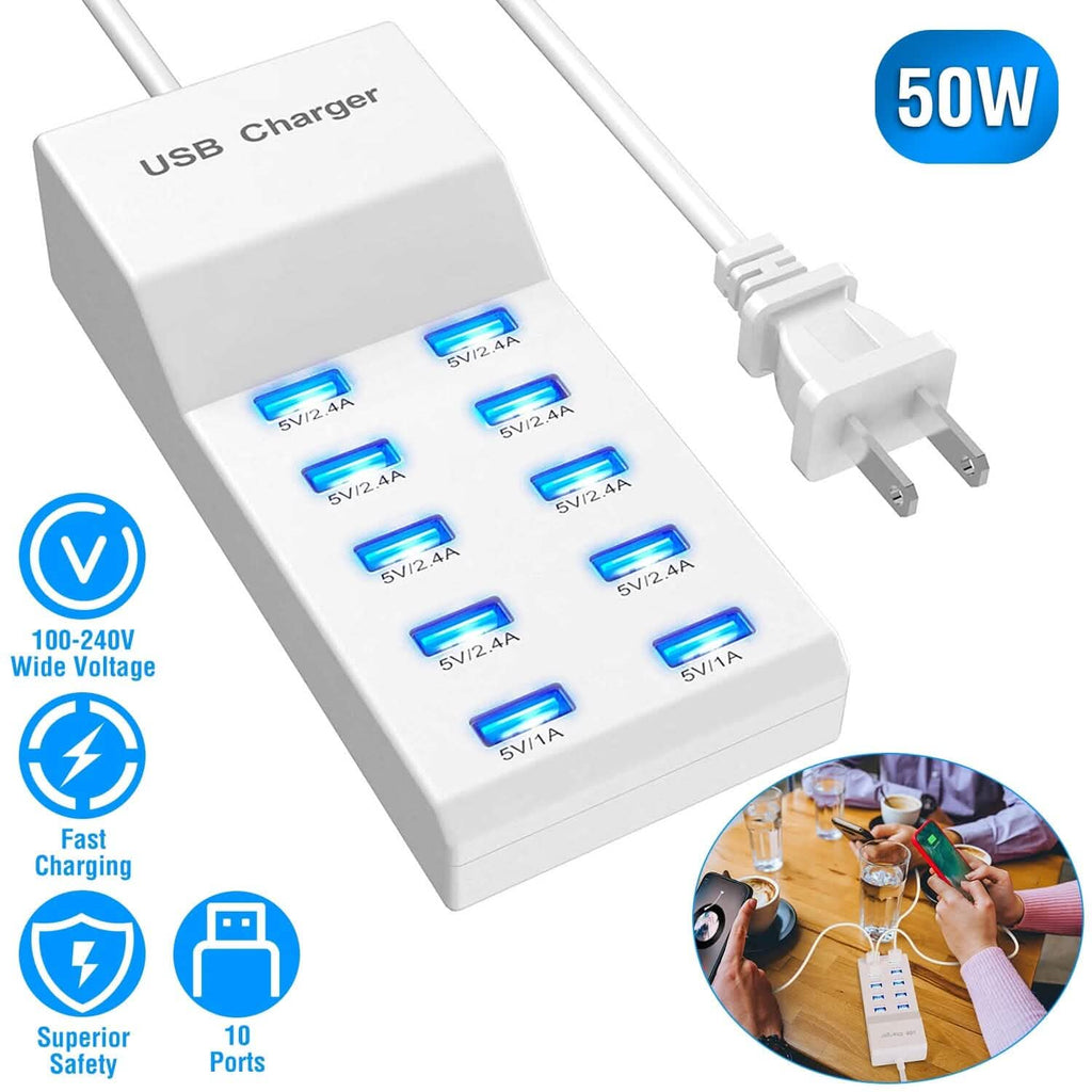 10-Ports 50W USB Wall Fast Charging Power Adapter