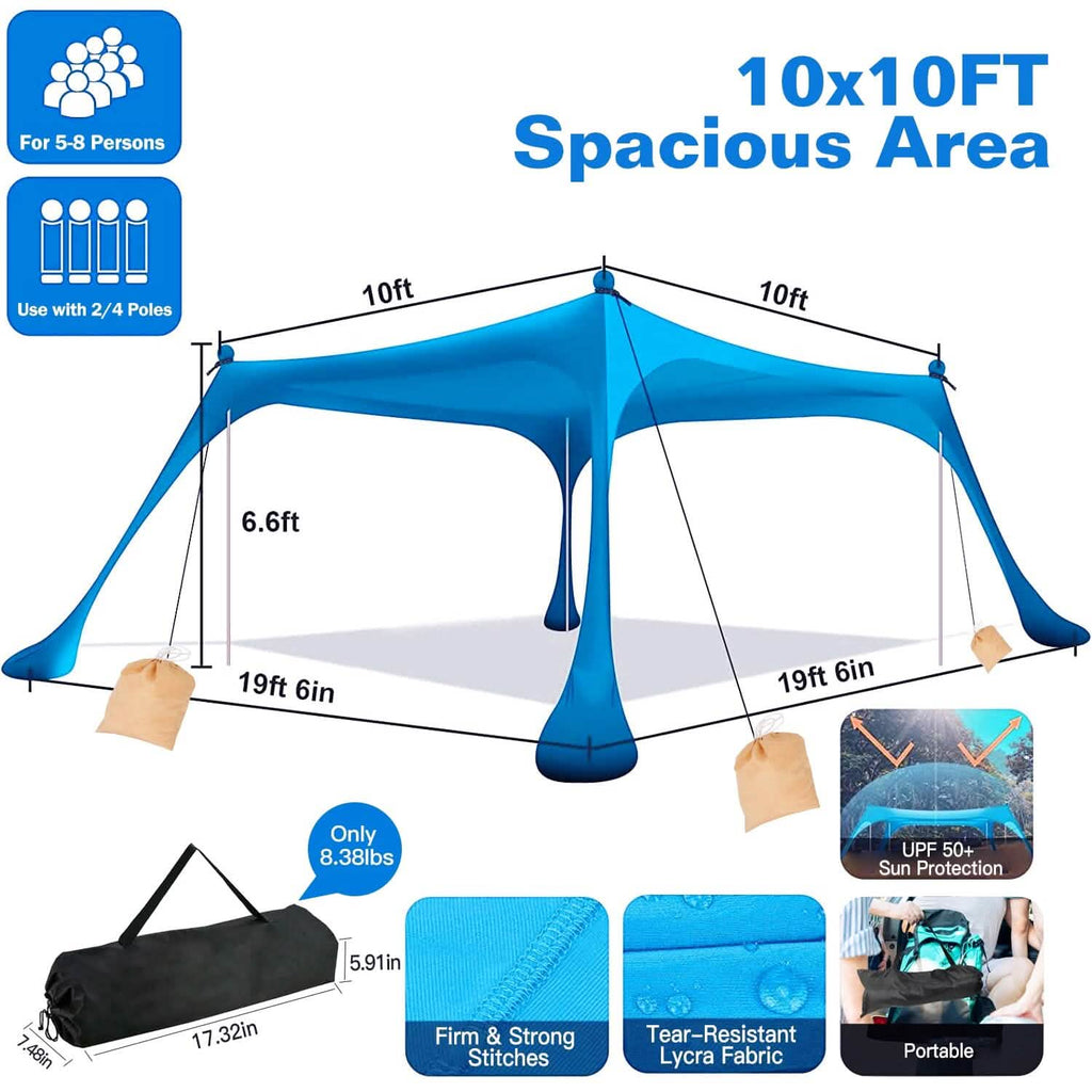 Abri solaire 3 x 3 m Tente de plage familiale Ombre extérieure UPF50+ avec sac de sable