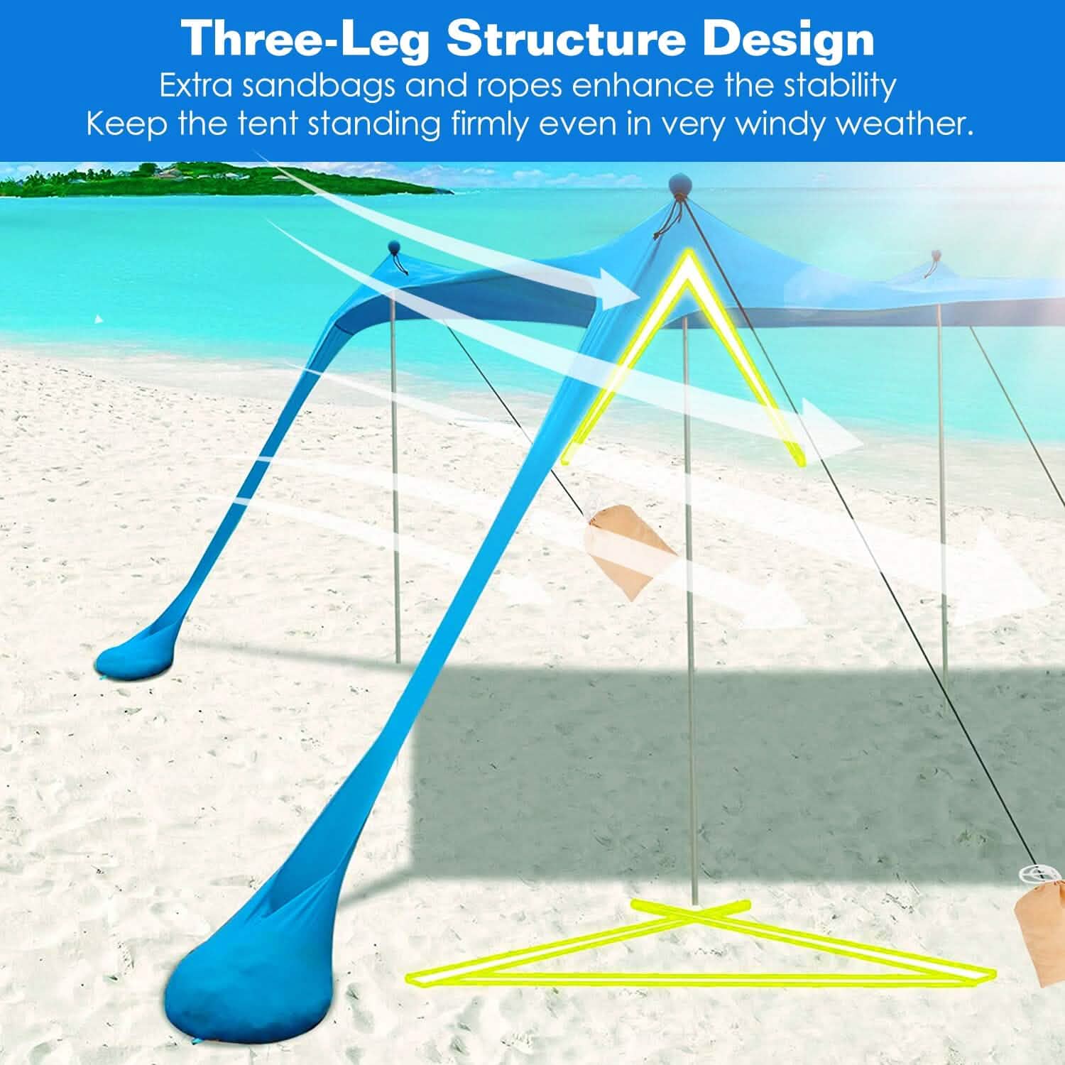 Abri solaire 3 x 3 m Tente de plage familiale Ombre extérieure UPF50+ avec sac de sable