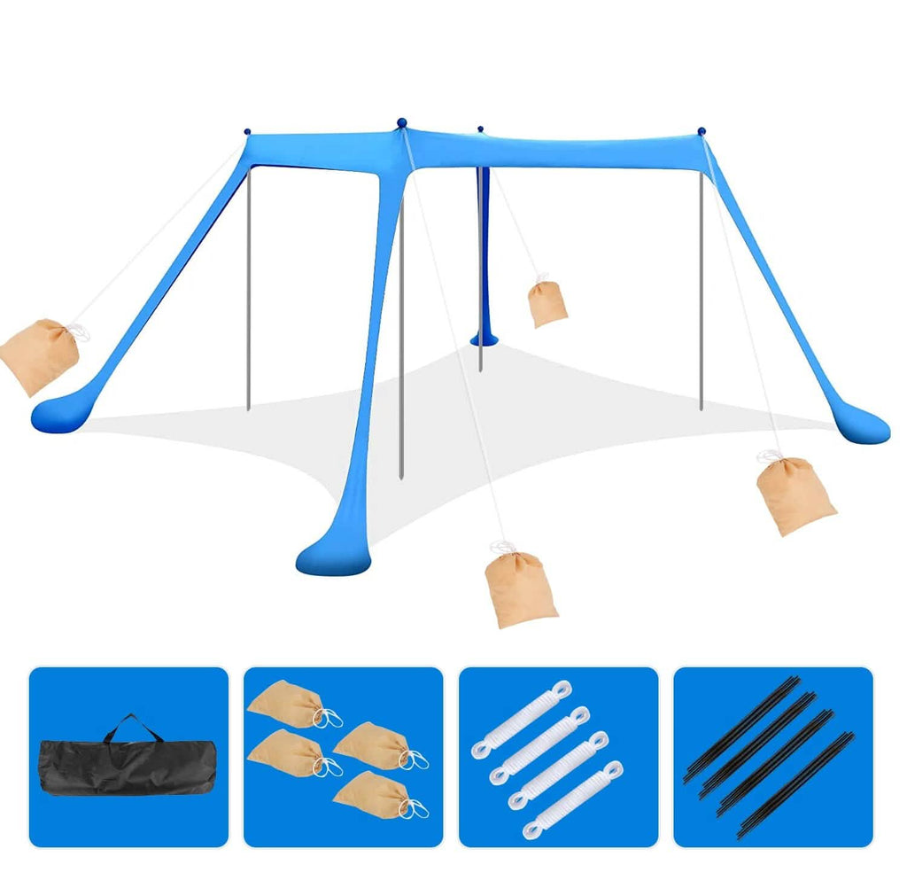 Abri solaire 3 x 3 m Tente de plage familiale Ombre extérieure UPF50+ avec sac de sable