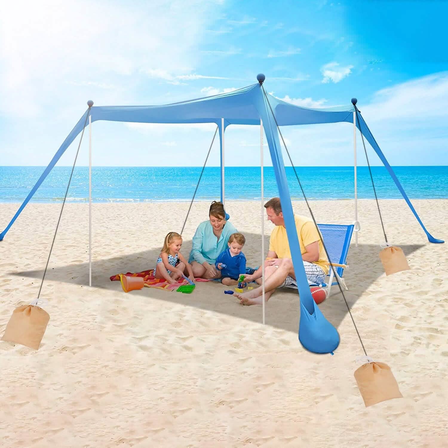 Abri solaire 3 x 3 m Tente de plage familiale Ombre extérieure UPF50+ avec sac de sable