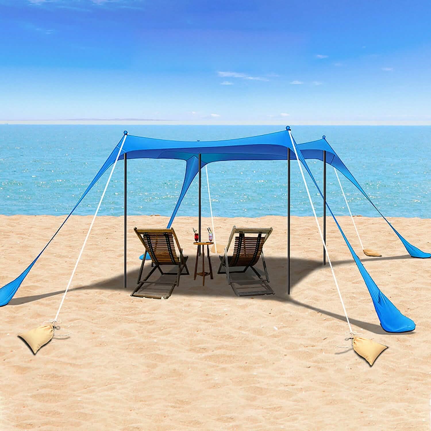 Abri solaire 3 x 3 m Tente de plage familiale Ombre extérieure UPF50+ avec sac de sable