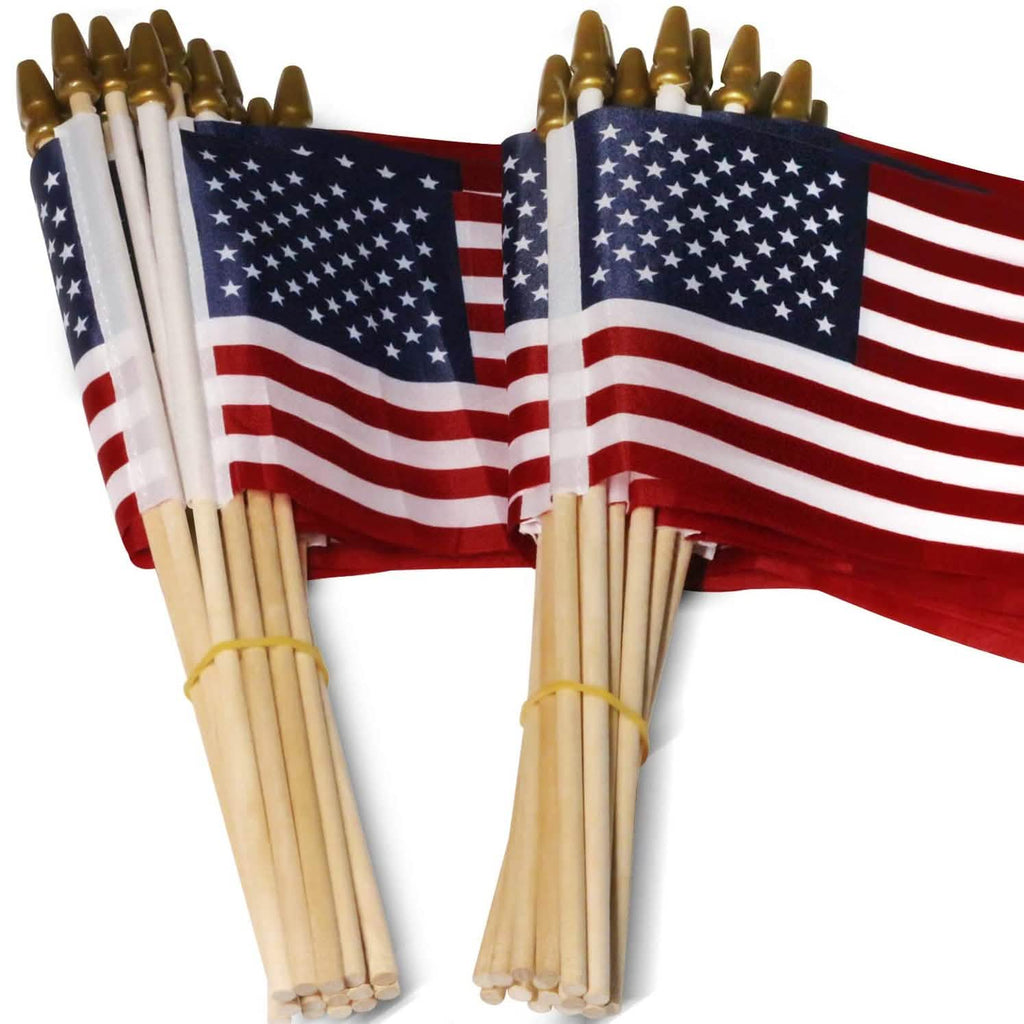 Lot de 100 : Drapeau des États-Unis 4x6 po sur bâton en bois