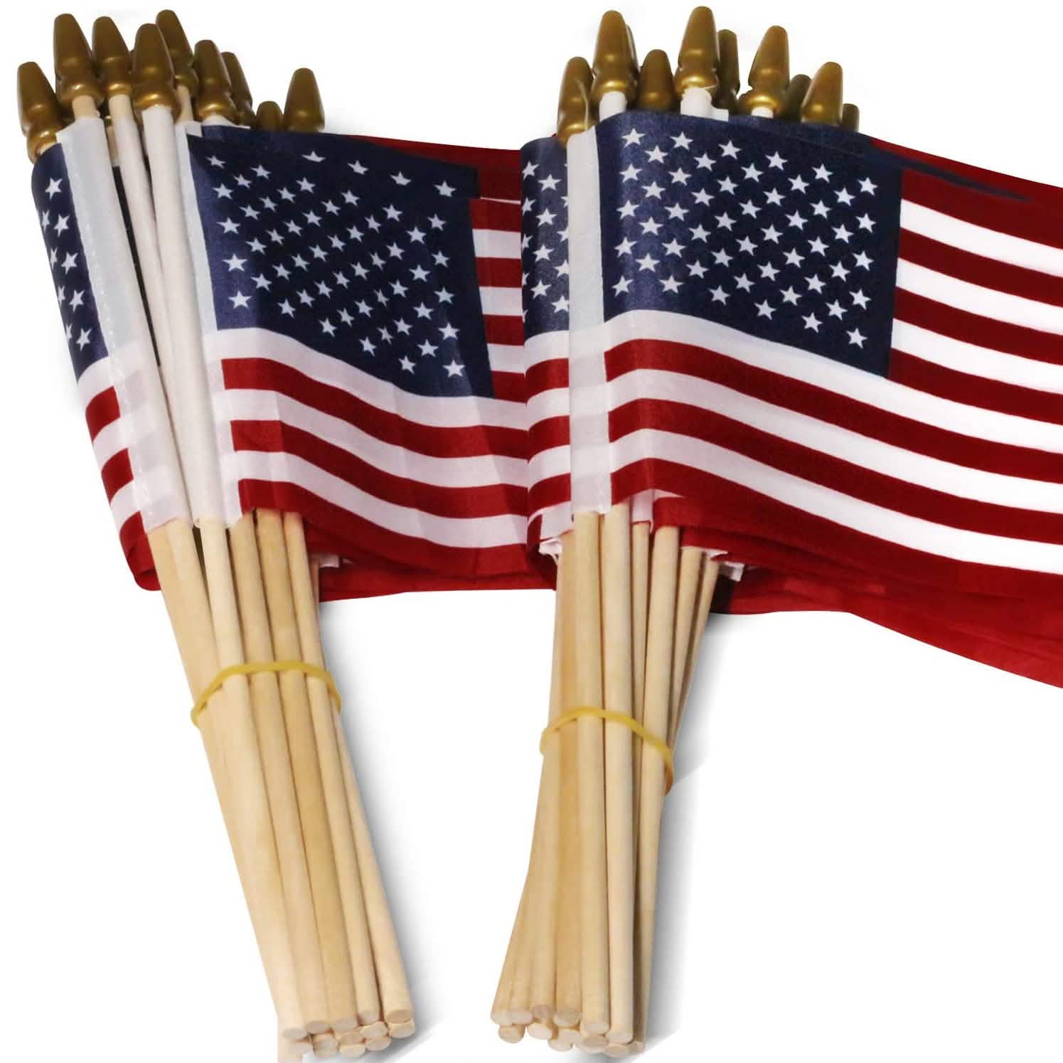 Lot de 100 : Drapeau des États-Unis 4x6 po sur bâton en bois