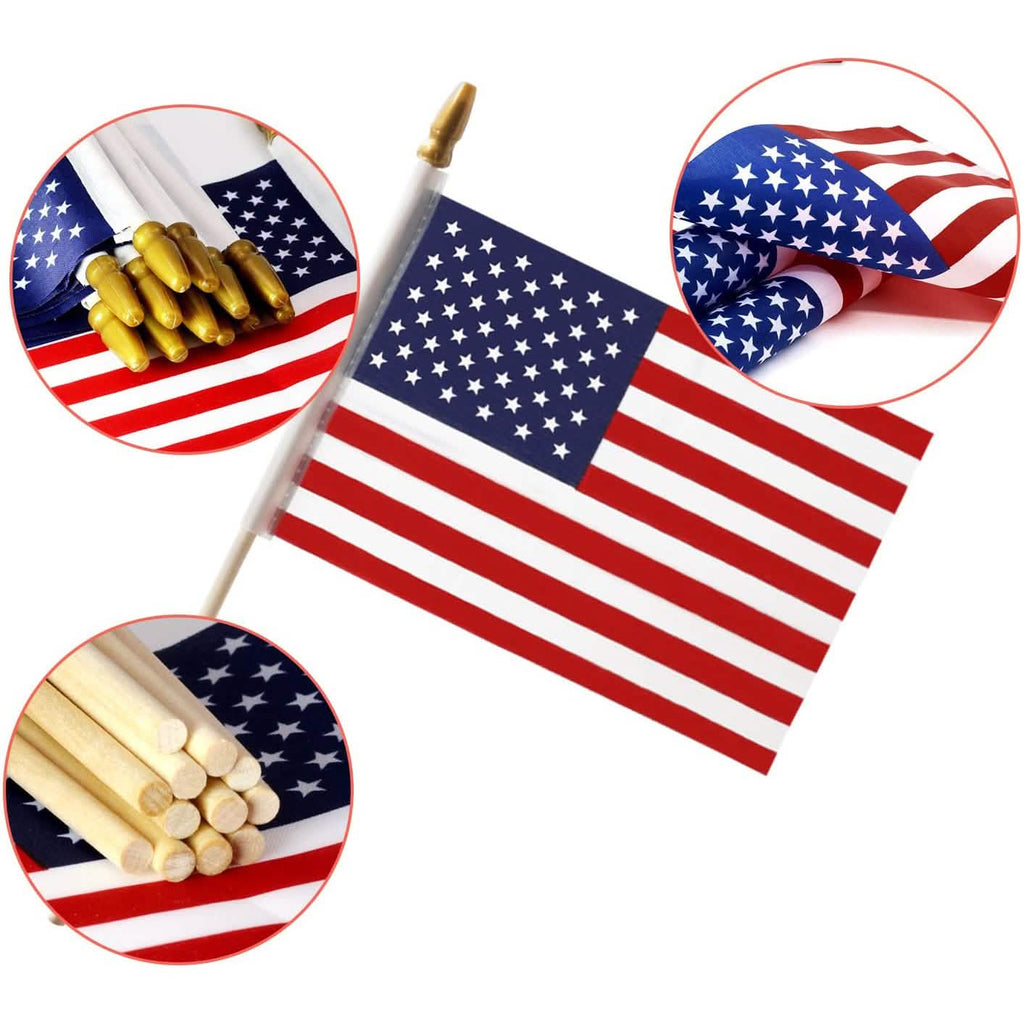 Lot de 100 : Drapeau des États-Unis 4x6 po sur bâton en bois