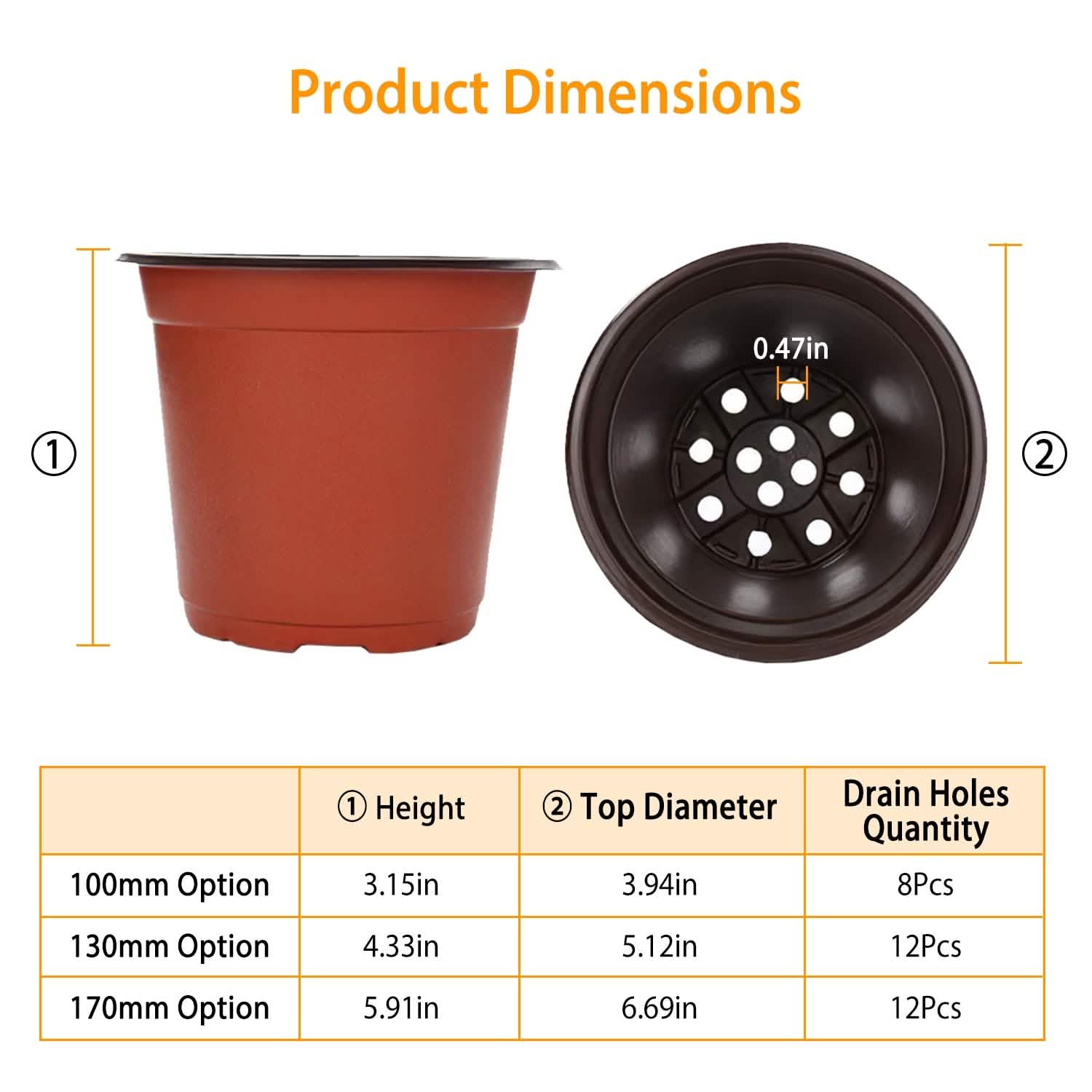 100-Piece: Plastic Plant Nursery Pots