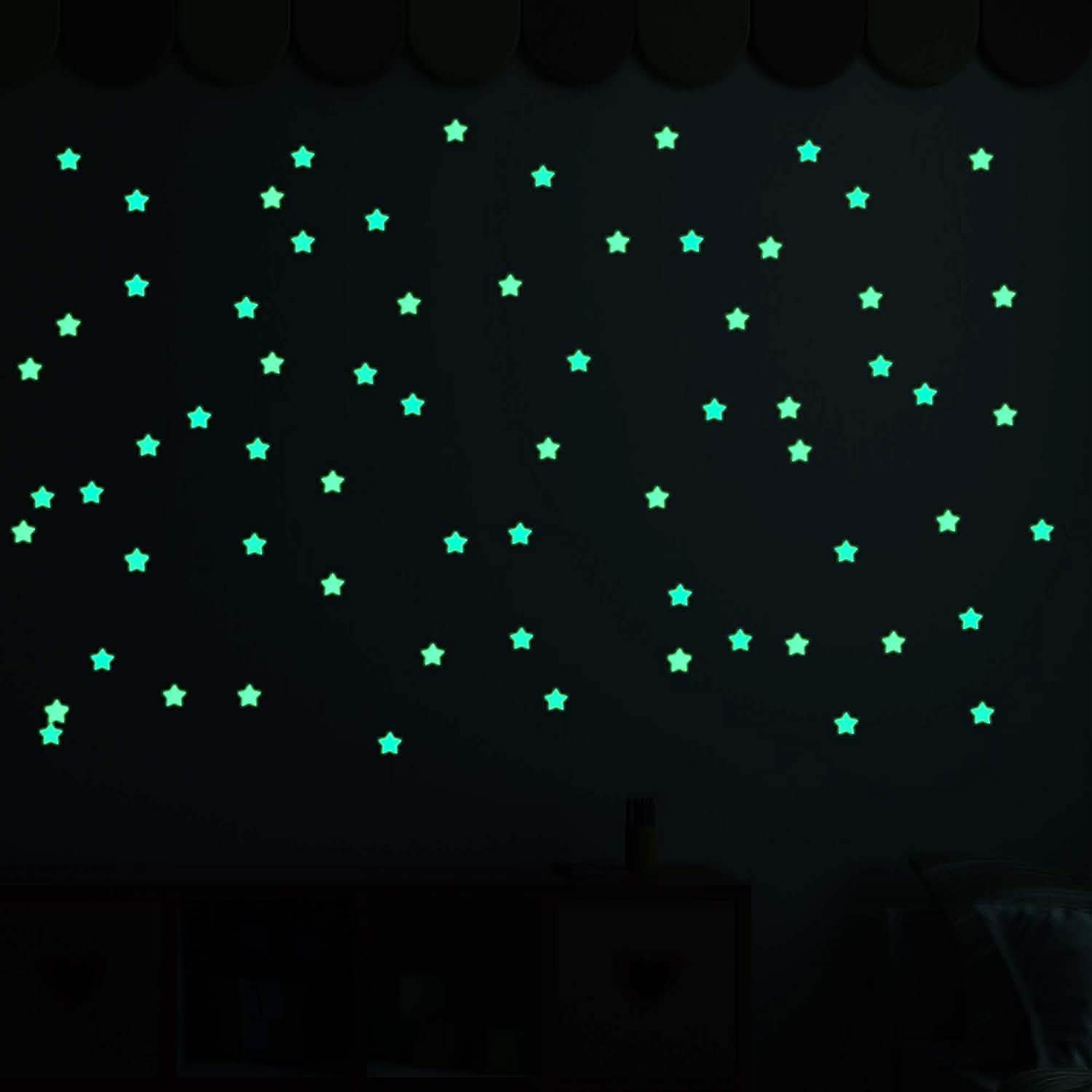 100-Pieces: Colorful Luminous Stars Plastic Wall Sticker