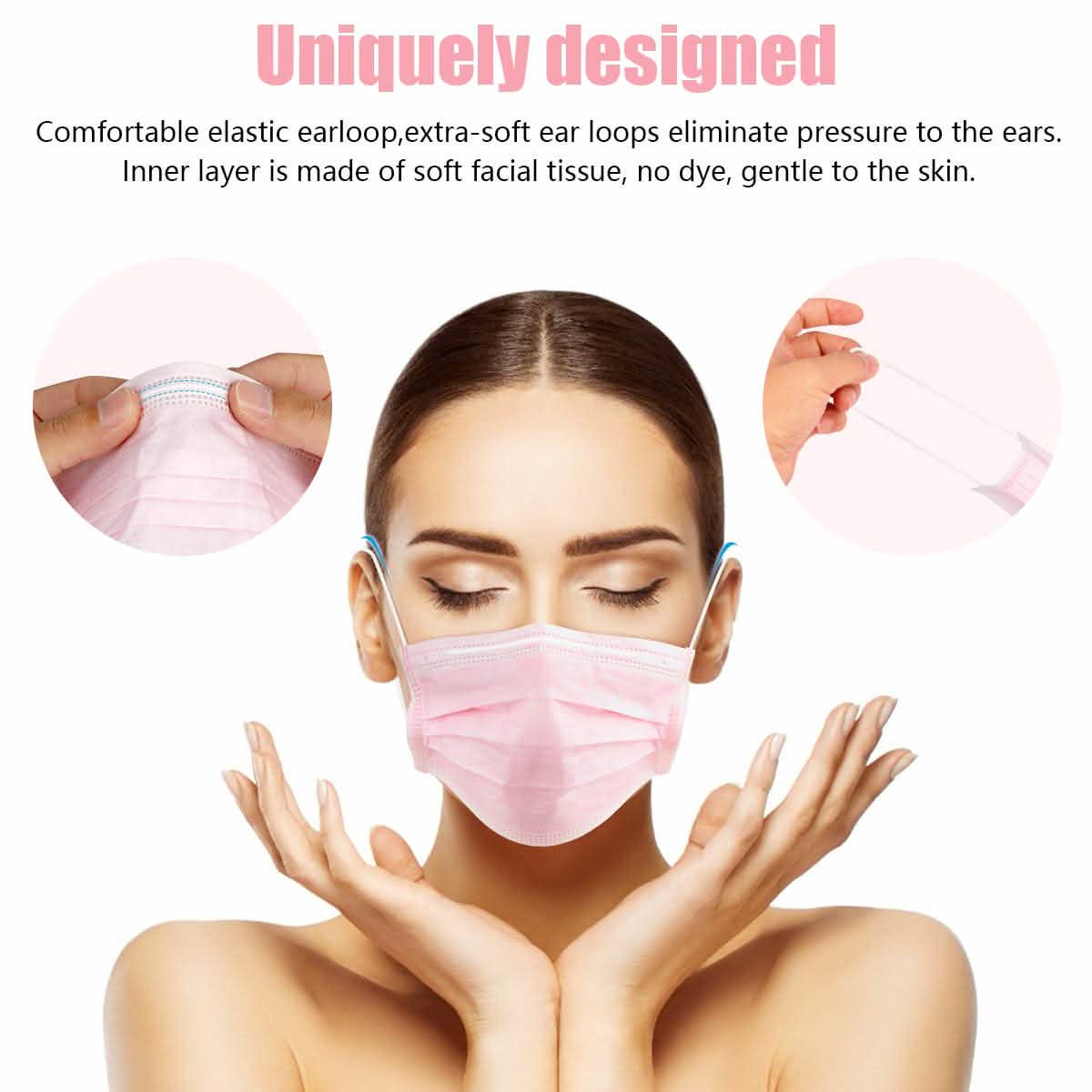 100-Pieces: Disposable 3 Ply Earloop Face Masks