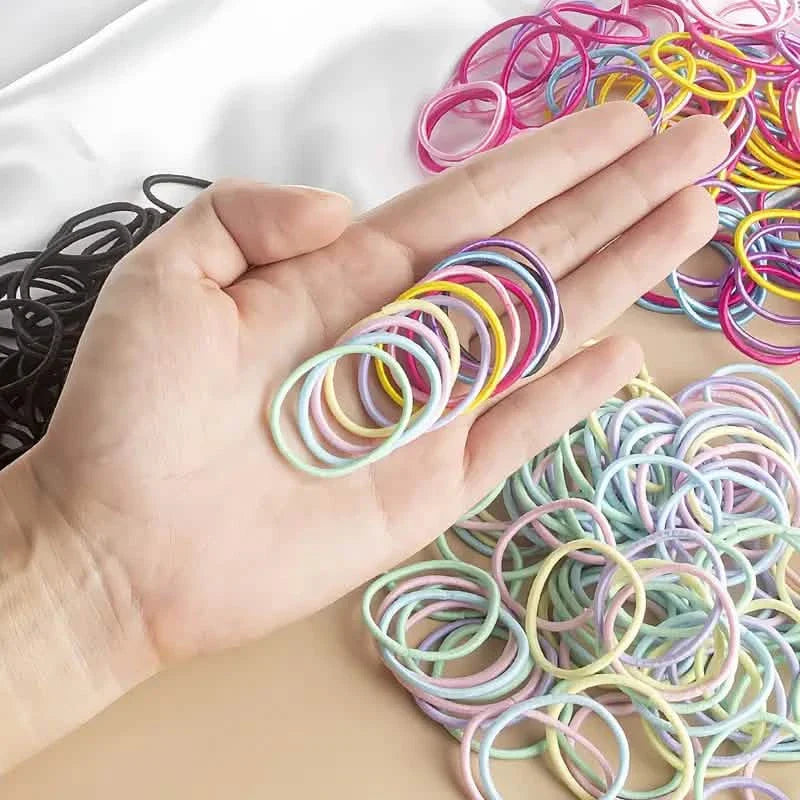 100 pièces : Élastiques à cheveux en cuir haute élasticité, pour queue de cheval - Sans couture