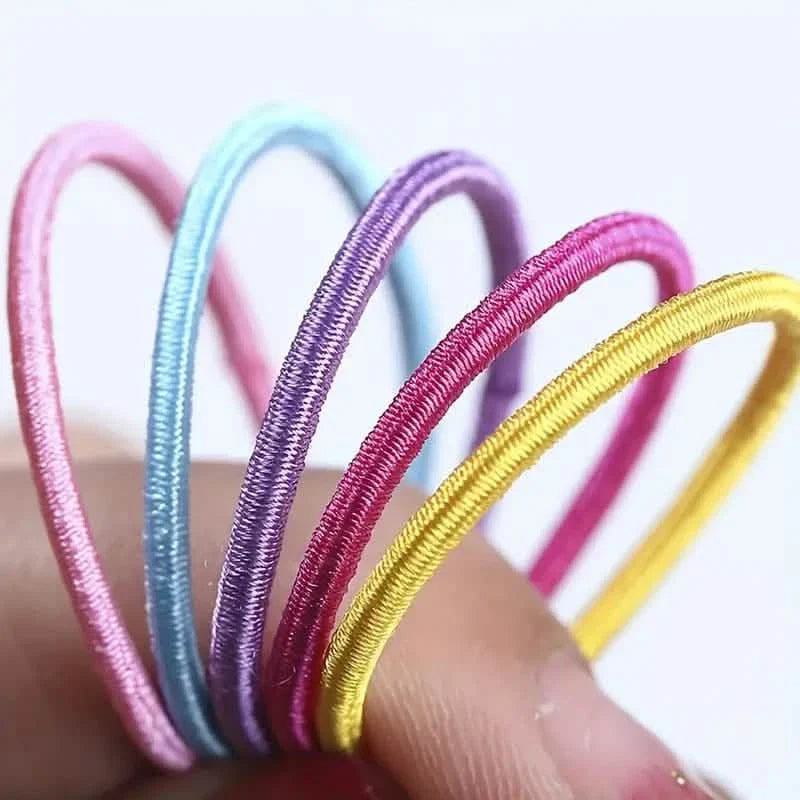 100 pièces : Élastiques à cheveux en cuir haute élasticité, pour queue de cheval - Sans couture