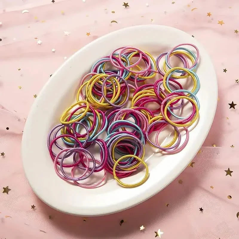 100 pièces : Élastiques à cheveux en cuir haute élasticité, pour queue de cheval - Sans couture