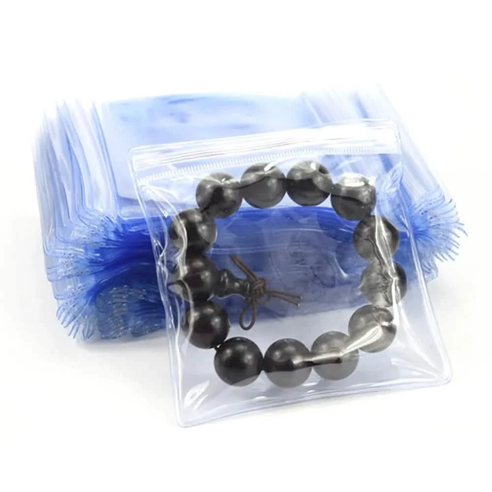 100-Pieces: Transparent PVC Plastic Storage Sealed Jewelry Bag