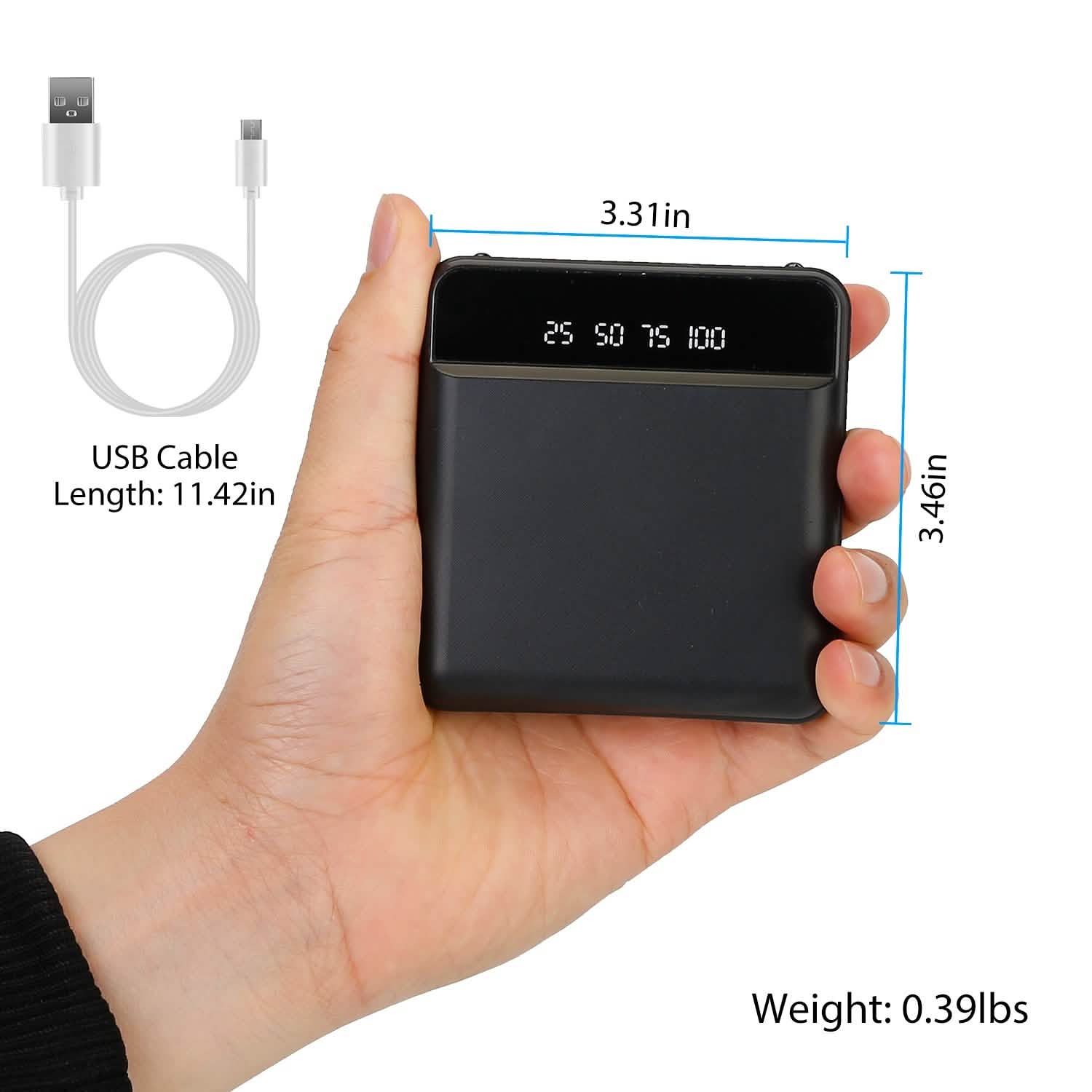 10000 mAh Portable Powerbank Mini with Dual USB Ports LCD Display