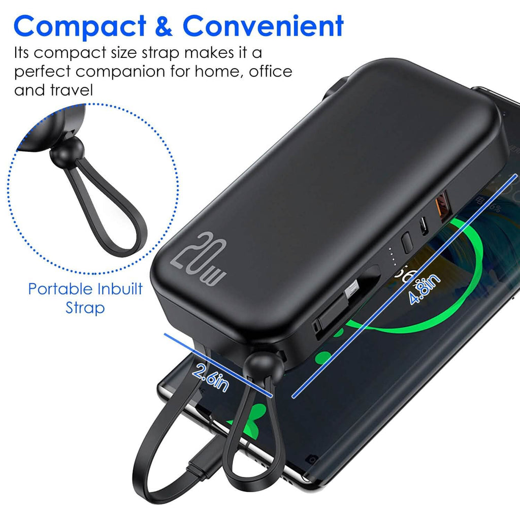10000mAh ポータブル充電器 USプラグ付き 3本内蔵ケーブル