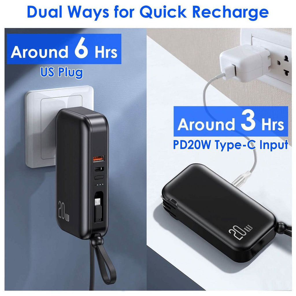 10000mAh ポータブル充電器 USプラグ付き 3本内蔵ケーブル